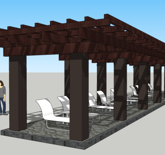 现代实木廊架草图大师模型，廊架sketchup模型下载