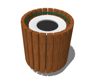 现代木制环保垃圾桶草图大师模型，垃圾桶sketchup模型