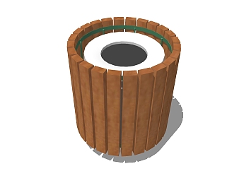 现代木制环保垃圾桶草图大师模型，垃圾桶sketchup模型