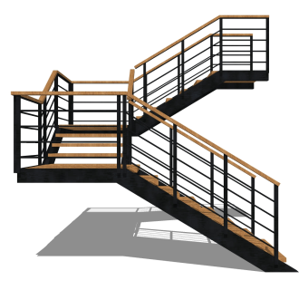 现代三跑楼梯草图大师模型，三跑楼梯sketchup模型免费下载