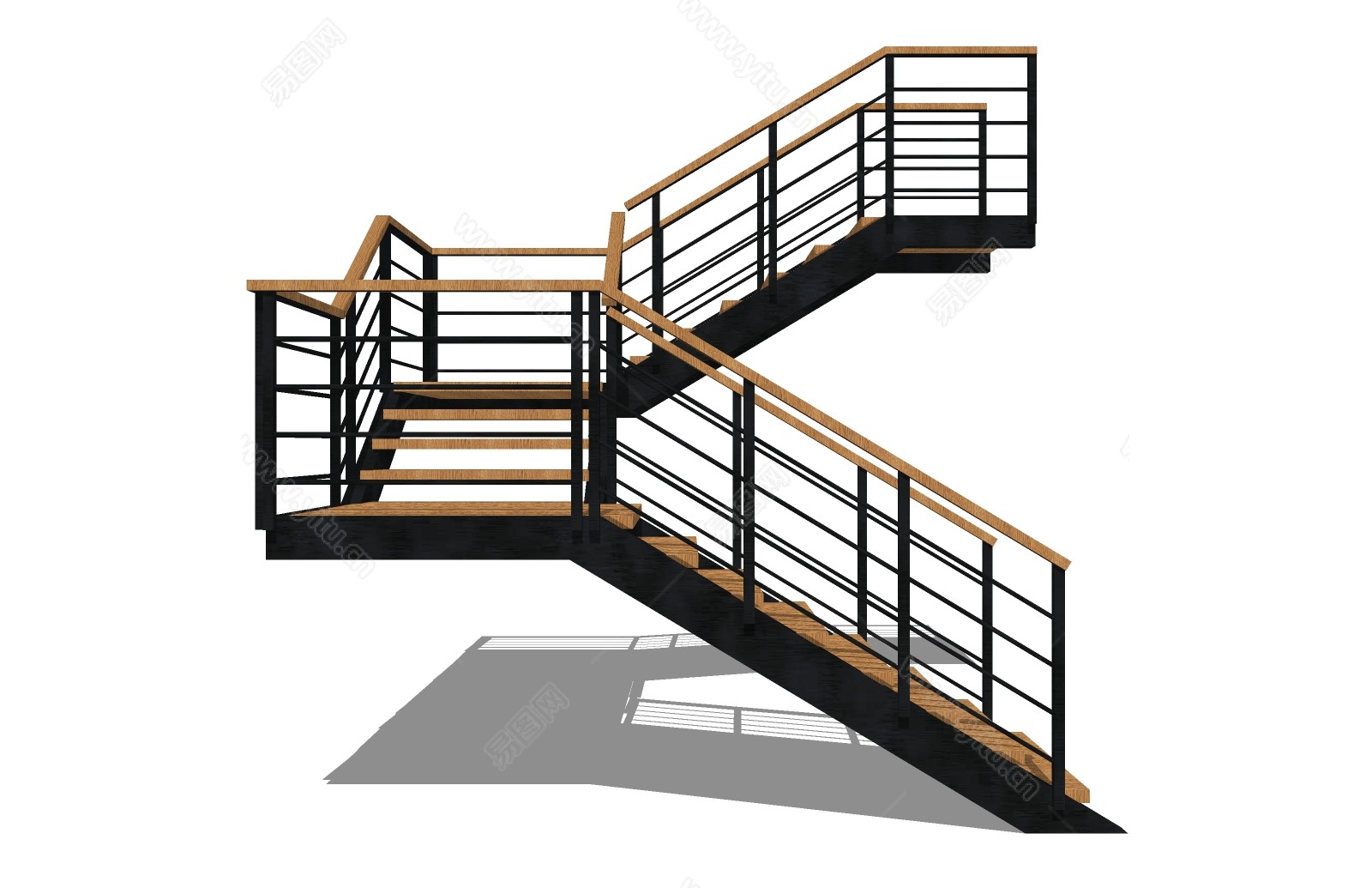 4款三跑楼梯装修效果图 小户型复式楼三房一厅三折楼梯设计剖面图 - 装修公司