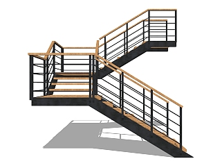 现代三跑楼梯草图大师模型，三跑楼梯sketchup模型免费下载