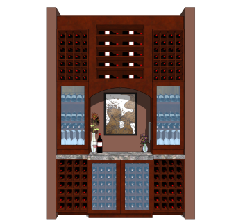 现代家庭酒柜草图大师模型，酒柜sketchup模型下载