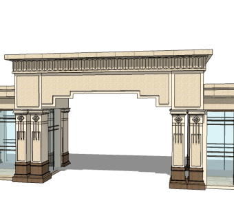 欧式入口大门草图大师模型下载，入口大门sketchup模型
