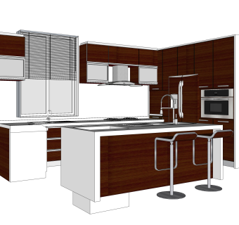 现代橱柜草图大师模型，岛型橱柜sketchup模型下载