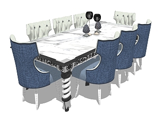 欧式餐桌椅su模型，欧式餐桌椅sketchup模型下载