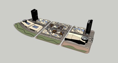 现代分散型商业综合体SU模型下载，商业综合体草图大师模型