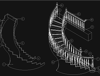 原创弧形实木楼梯cad设计图纸，实木楼梯CAD图纸下载