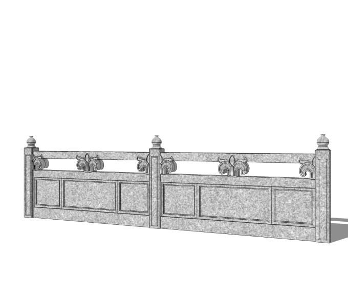 中式石材护栏免费su模型，栏杆草图大师模型下载