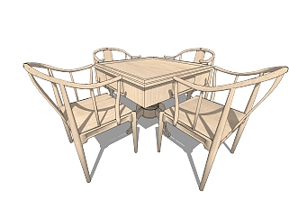 中式餐桌sketchup模型，餐桌草图大师模型下载