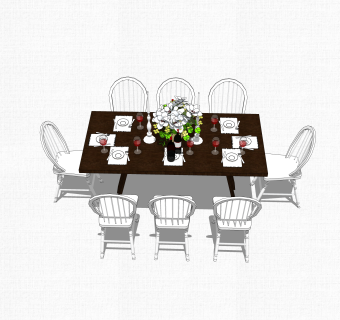 欧式餐桌椅草图大师模型，餐桌椅skb文件下载