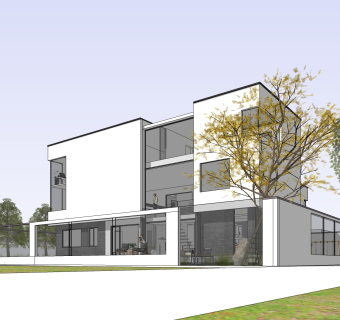 现代简约独栋别墅草图大师模型下载，独栋别墅sketchup模型