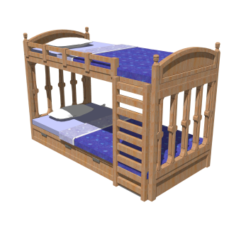儿童高低床铺草图大师模型，儿童床SU模型下载