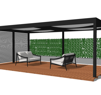 现代简约庭院廊架草图大师模型，简约庭院廊架sketchup模型下载