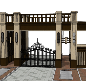 欧式入口大门草图大师模型下载，入口大门sketchup模型