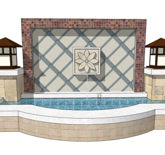 欧式景观墙skp文件下载，景观墙SU模型