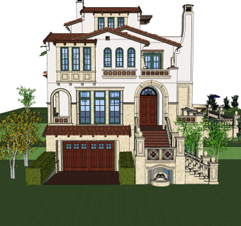 欧式别墅外观草图大师模型，SU模型免费下载