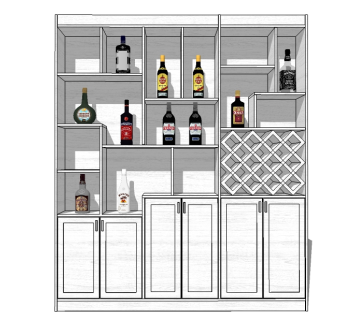 简欧酒柜sketchup模型，柜子草图大师模型下载