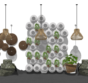 中式枯山水园艺小品草图大师模型，枯山水园艺小品sketchup模型下载