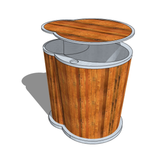 现代木制垃圾箱草图大师模型，垃圾桶SU模型下载