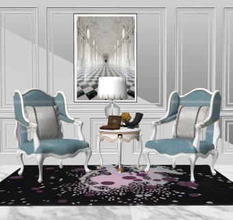 欧式轻奢单人沙发su模型，单人沙发sketchup模型下载