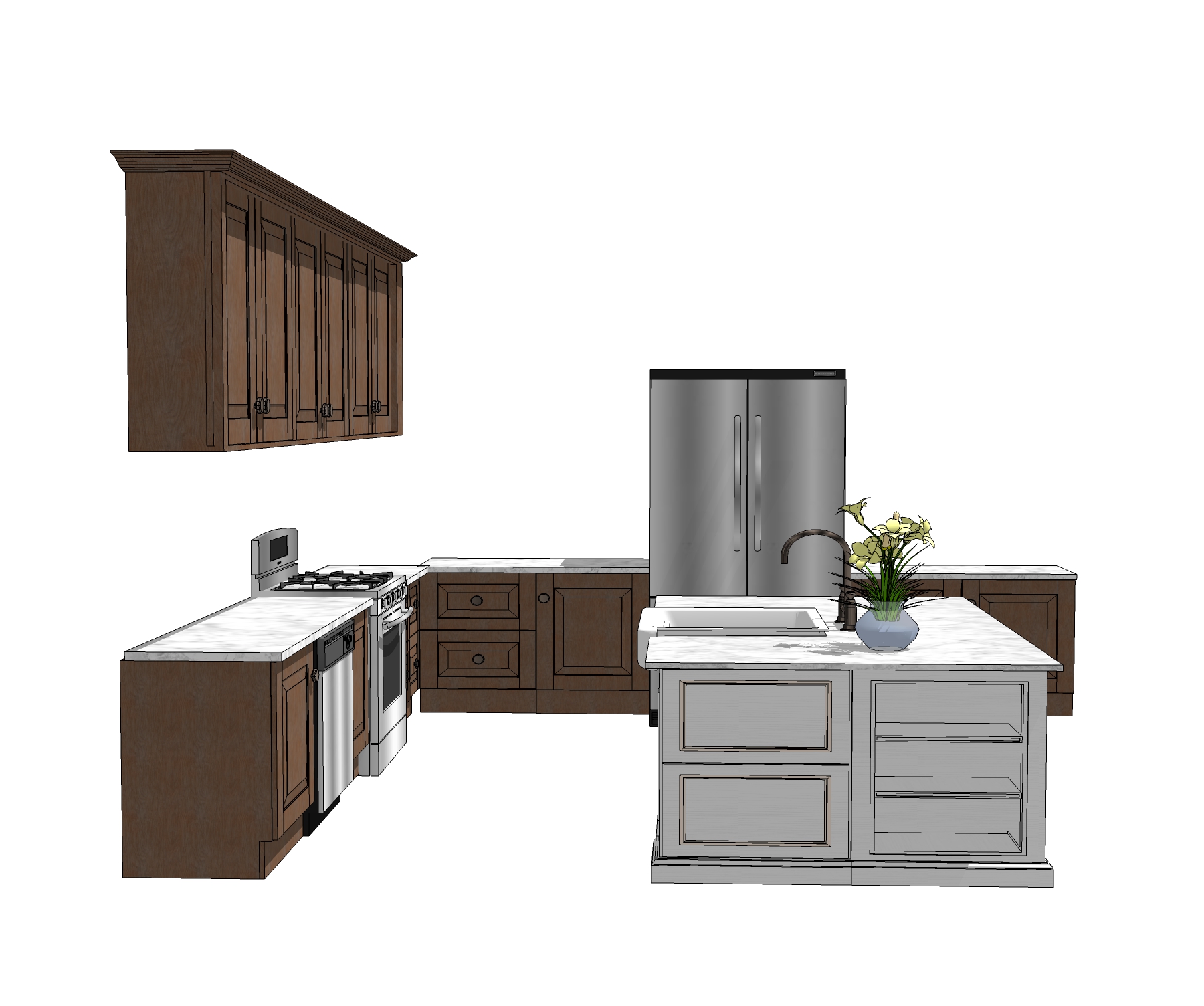 歐式島型櫥櫃草圖大師模型,廚房櫃sketchup模型下載