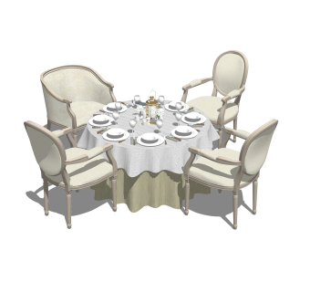 欧式餐桌椅草图大师模型，餐桌椅skb文件下载