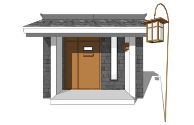 中式院门院墙草图大师模型，院门院墙sketchup模型免费下载