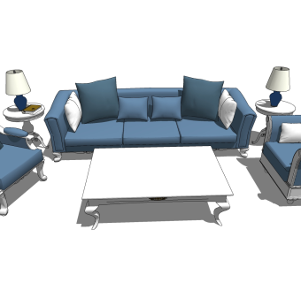 地中海风格多人沙发SU模型，多人沙发SKP模型下载