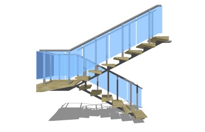 现代双跑平行楼梯草图大师模型，双跑平行楼梯sketchup模型免费下载