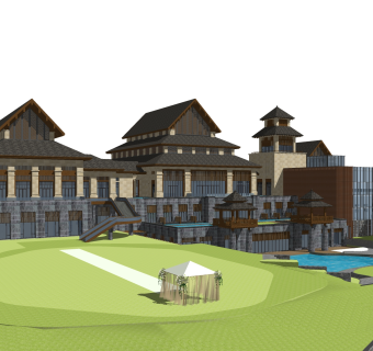 新中式酒店草图大师模型，酒店sketchup模型免费下载