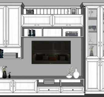 简欧式电视机组合柜su模型，电视柜草图大师模型下载