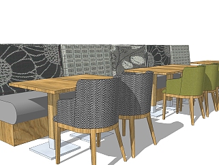 现代卡座餐桌<em>椅</em>免费su模型，餐桌<em>椅</em>skp模型下载