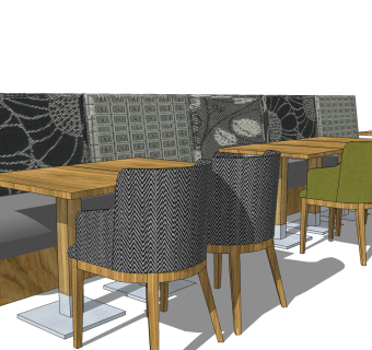 现代卡座餐桌椅免费su模型，餐桌椅skp模型下载