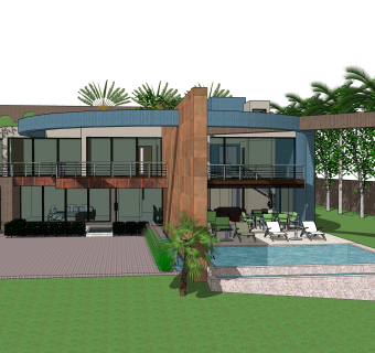 现代度假别墅草图大师模型，sketchup别墅su模型下载