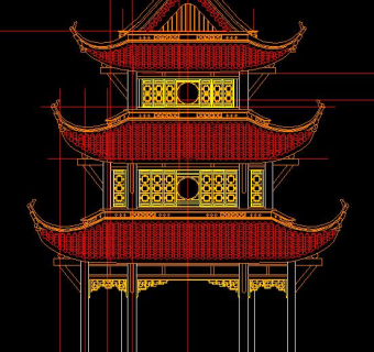 中式亭子CAD施工图，亭子CAD建筑图纸下载