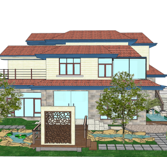 现代风格别墅草图大师模型下载，别墅SKP模型下载
