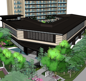 中式售楼处skb模型分享，售楼中心SU模型下载