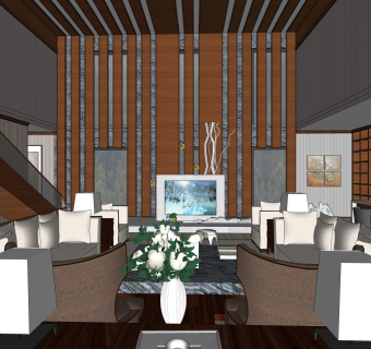 轻奢现代客厅免费su模型草图大师文件下载