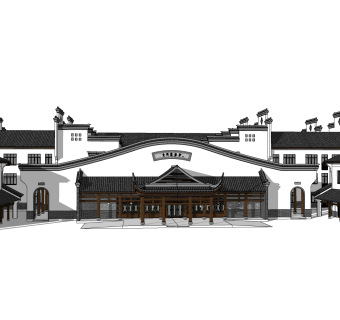 新中式徽派建筑草图大师模型，古建民俗sketchup模型免费下载