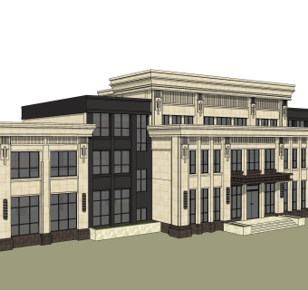 欧式售楼处建筑方案草图大师模型，售楼部建筑sketchup模型免费下载