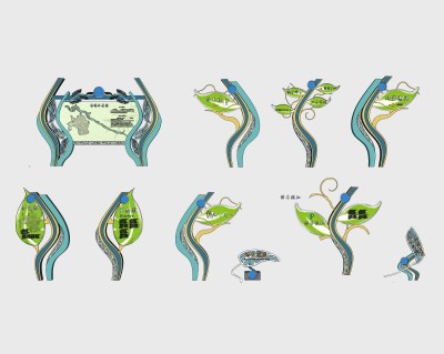 现代景区导向牌指示牌组合草图大师模型，指示牌skp文件下载