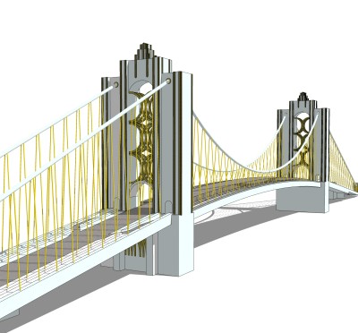 悬索桥设计草图大师模型下载，sketchup悬索桥su模型分享