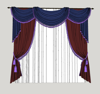 简欧布艺窗帘草图大师模型，窗帘su模型下载