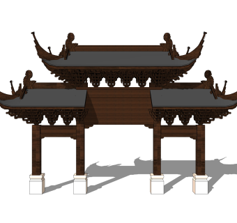 中式牌坊草图大师模型下载，入口大门sketchup模型分享