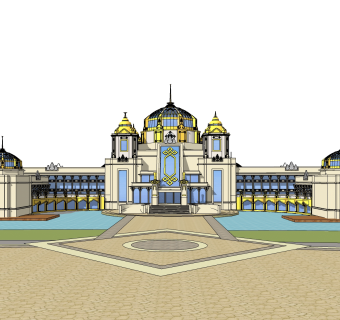 欧式酒店草图大师模型，酒店sketchup模型免费下载