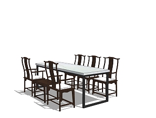 中式餐桌椅免费su模型，餐桌椅sketchup模型下载