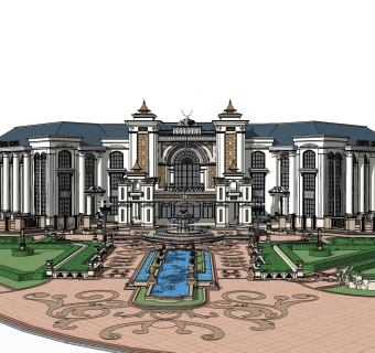 欧式售楼处建筑方案草图大师模型，售楼部建筑沙盘sketchup模型免费下载