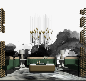 现代轻奢布艺沙发组合su模型，布艺沙发组合sketchup模型下载草图大师