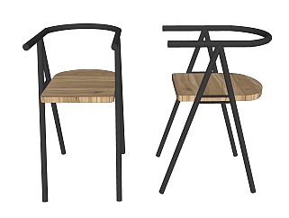 现代固定吧椅su模型，实木吧椅草图大师模型下载